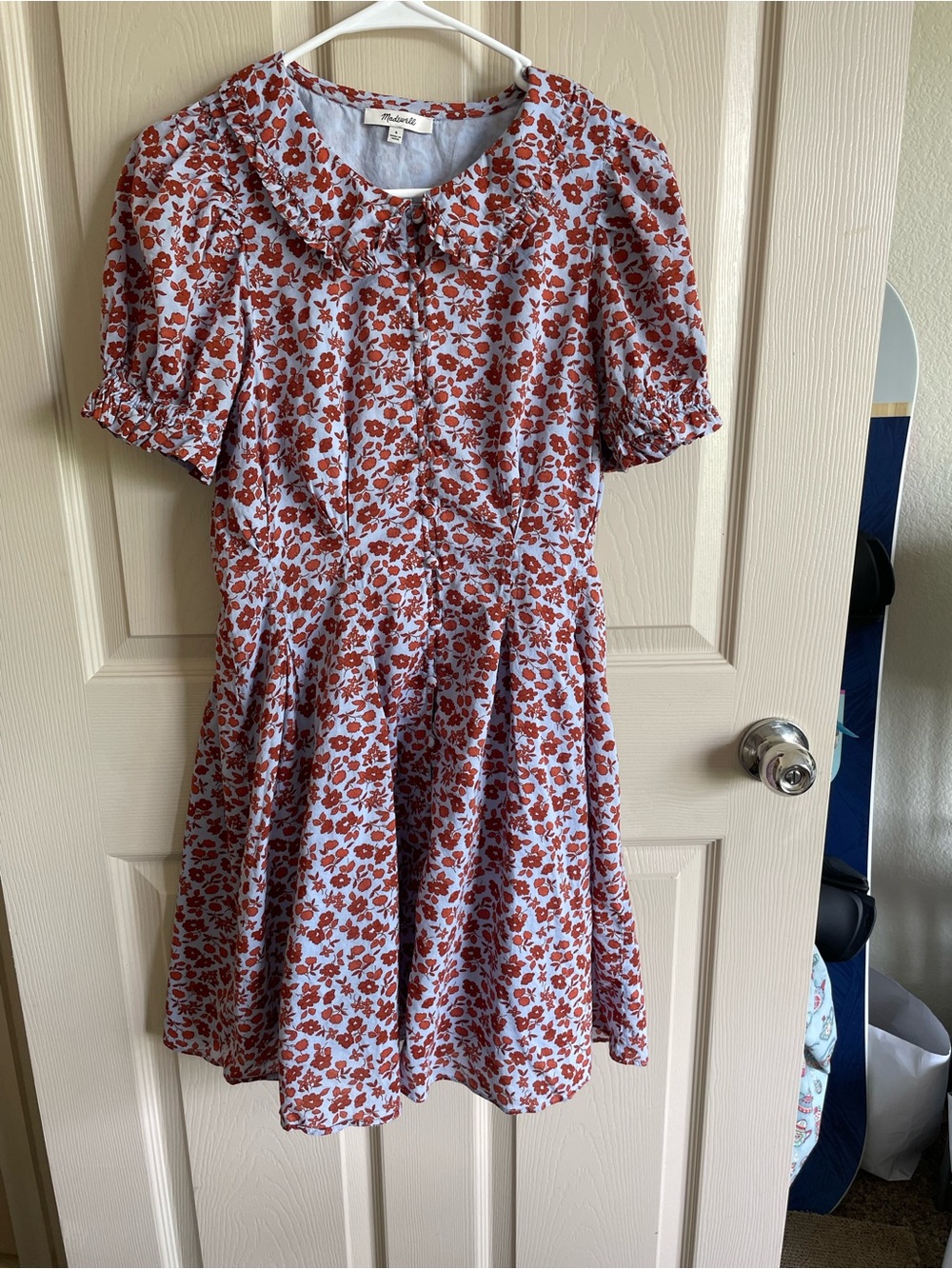 Madewell Collared Dress - Light Blue with Rust Floral